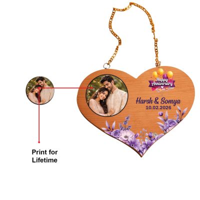 Personalized Happy Anniversary Heart-Shaped Wooden Hanging Plaque   Hanging Home Decor for Bedroom or Living Room  Wedding Anniversary Couple Gifts for Wife, Husband, or Parents